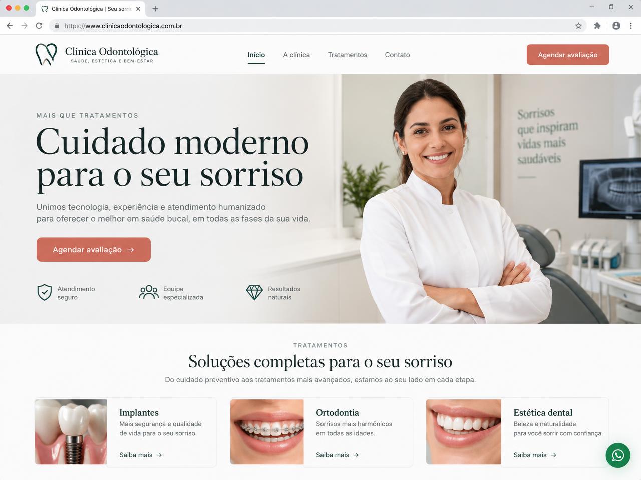 Prévia de um site premium para clínica odontológica