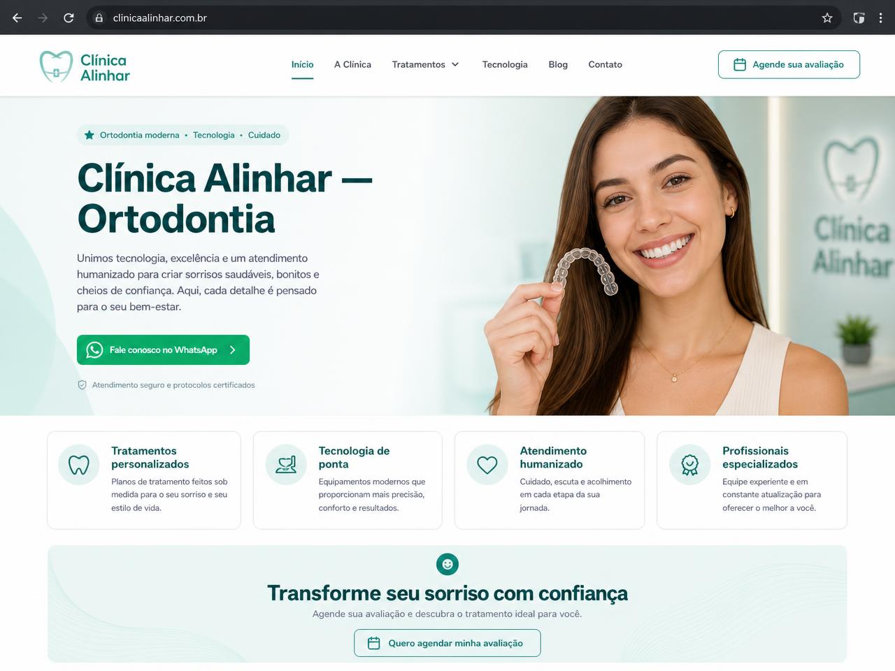 Site da Clínica Alinhar criado pela Posiciona Sites